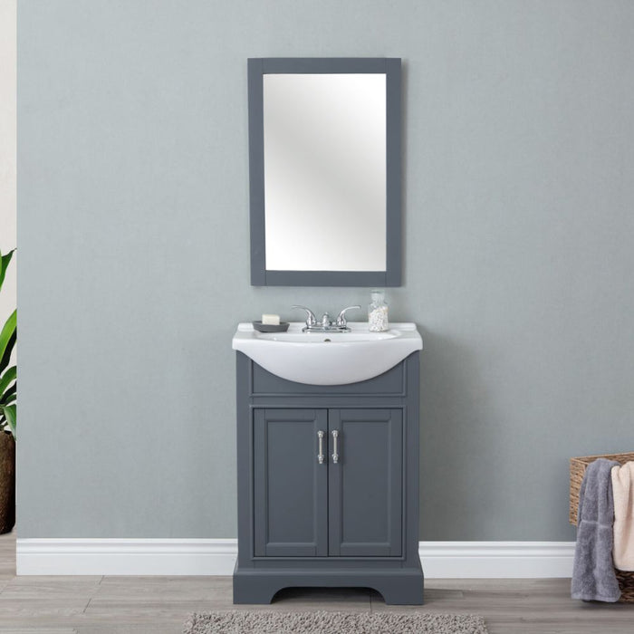 Larroux 24" Gray Wood Bathroom Vanity - Contemporary Style with White Ceramic Top