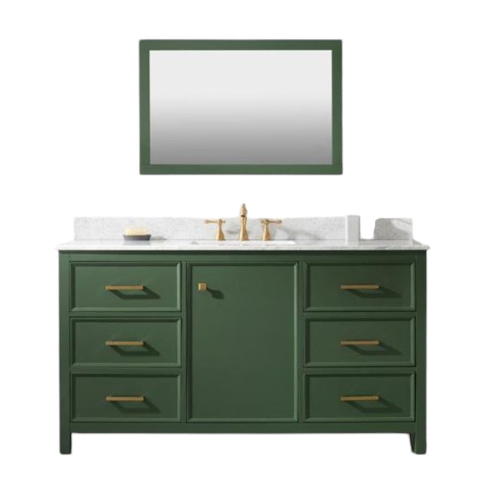Laurana 60" Green Single Sink Bathroom Vanity Cabinet Carrara Marble Top 6 Drawers
