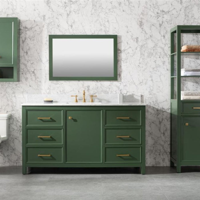 Laurana 60" Green Single Sink Bathroom Vanity Cabinet Carrara Marble Top 6 Drawers