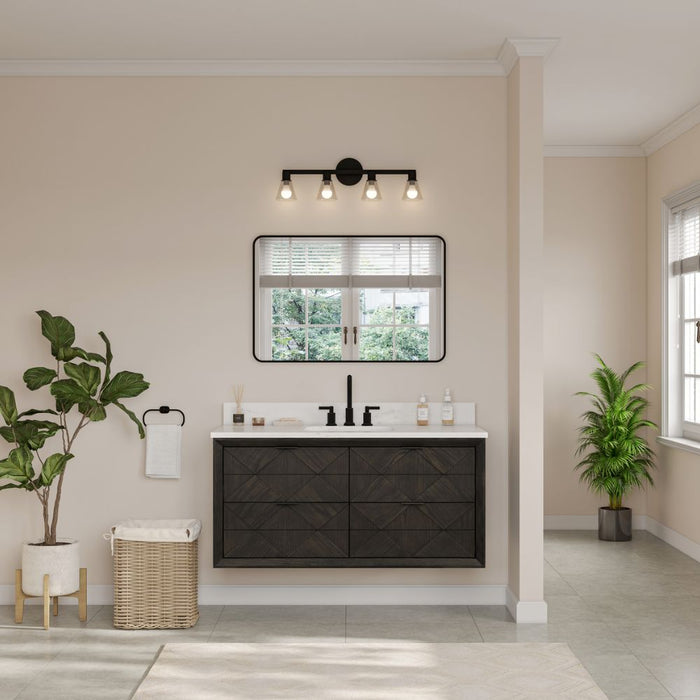 Latina 48" Brown Oak Free-Standing Bathroom Vanity – Single Sink with White Artificial Stone Top and 4 Drawers