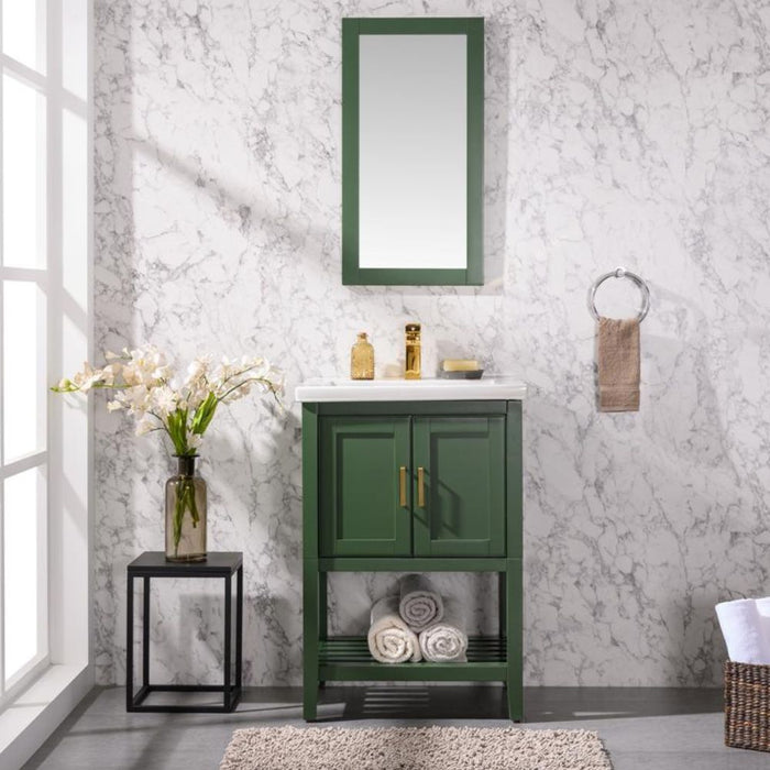 Cheyenne 24" Green Bathroom Vanity Set - White Ceramic Top and Sink with Single Faucet Hole
