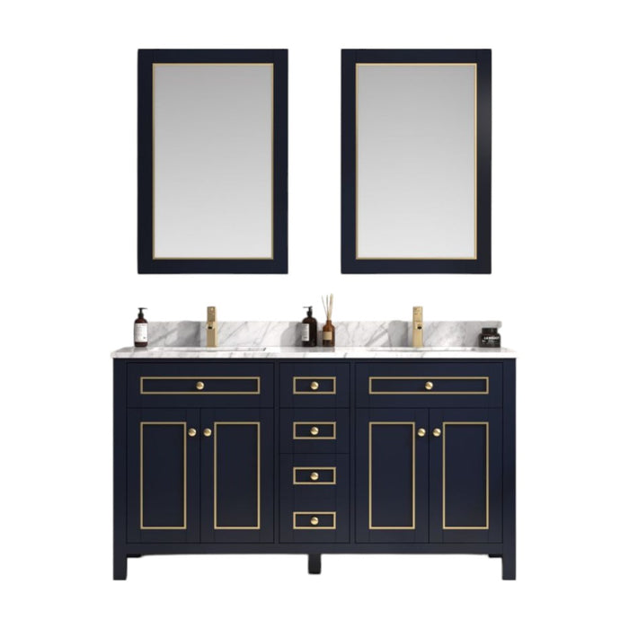 Fella 60" Blue Painted Bathroom Vanity Cabinet with Carrara Marble Top & 4 Soft Close Doors