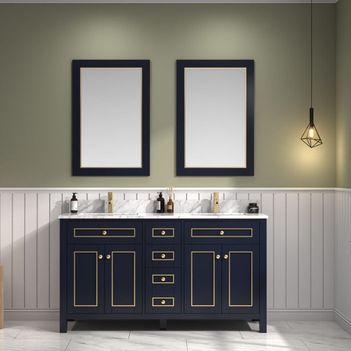 Fella 60" Blue Painted Bathroom Vanity Cabinet with Carrara Marble Top & 4 Soft Close Doors