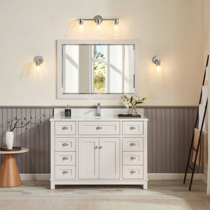 Fernanda 48" Solid Wood Bathroom Vanity in Dreamy White with 1" Artificial Stone Top & Soft Close Storage