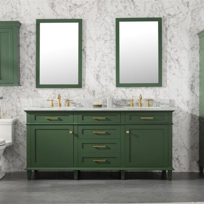 Joelle 72" Vogue Green Double Bathroom Vanity – Carrara White Top, Modern Look