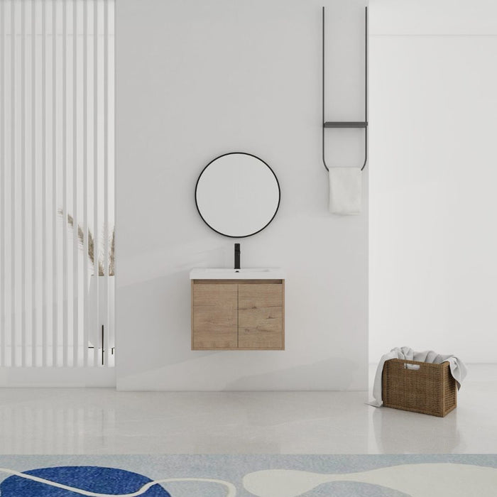 Jesse 24" White Plywood Single Bathroom Vanity – Modern Free-Standing with Gel-Coat Basin & 2-Door Storage
