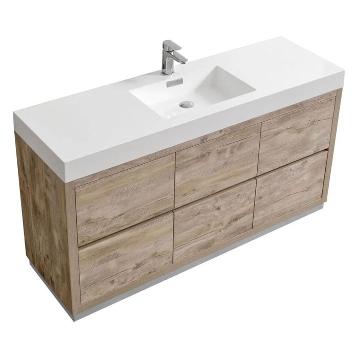 Niah 60" Nature Wood Modern Free Standing Bathroom Vanity – Single Sink with Push-Open Storage