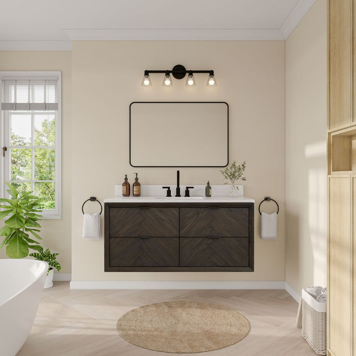 Davina 48" Brown Oak Single Vanity – Freestanding Design with White Artificial Stone & Rectangle Basin
