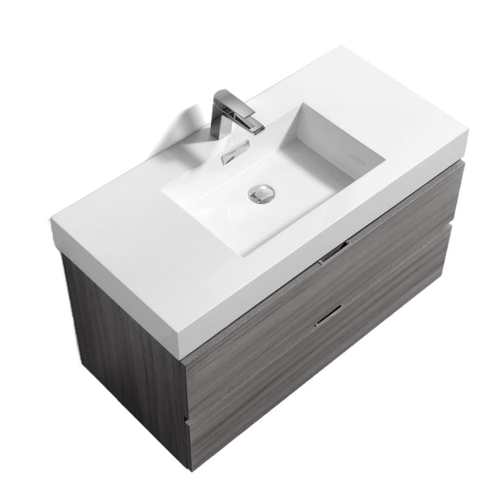 Sabby 36" Vulcan Ash Grey Wall Mounted Modern Bathroom Vanity – Waterproof Wood Veneer with Integrated Sink