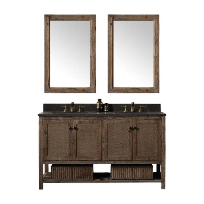 Aurelie 60" Modern Solid Wood Bathroom Vanity - Moon Stone Top, 4 Doors, 2 Drawers, No Faucet