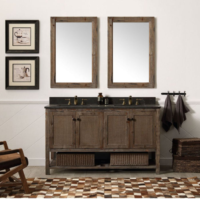 Aurelie 60" Modern Solid Wood Bathroom Vanity - Moon Stone Top, 4 Doors, 2 Drawers, No Faucet