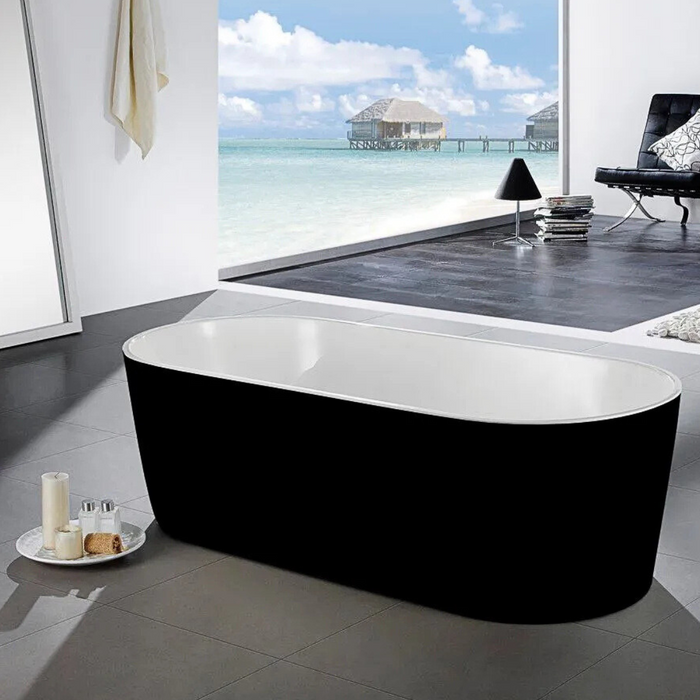 67-Inches Quenth Acrylic Freestanding Bathtub – White & Black Oval