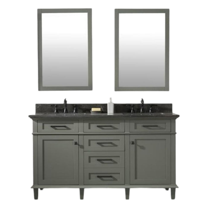 Sylvia Pewter 60" Bathroom Vanity – Green Finish, Double Sink, Stone Top
