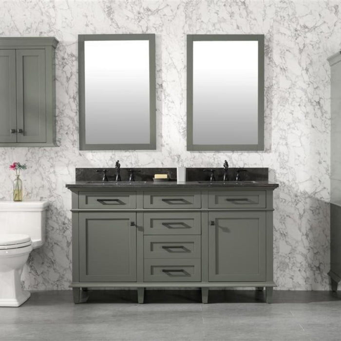 Sylvia Pewter 60" Bathroom Vanity – Green Finish, Double Sink, Stone Top