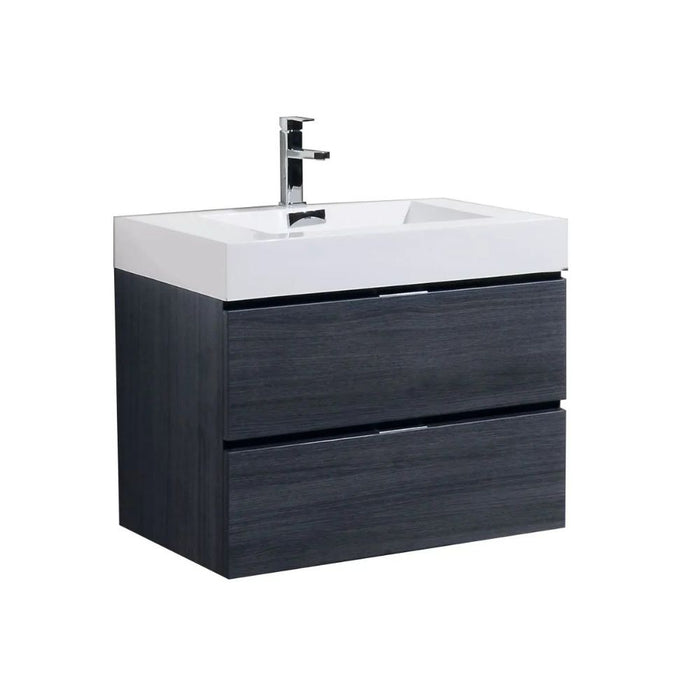 Columbo 30" Gray Oak Marine Veneer Wall Mount Bathroom Vanity – Modern Single Sink with Soft-Closing Drawers