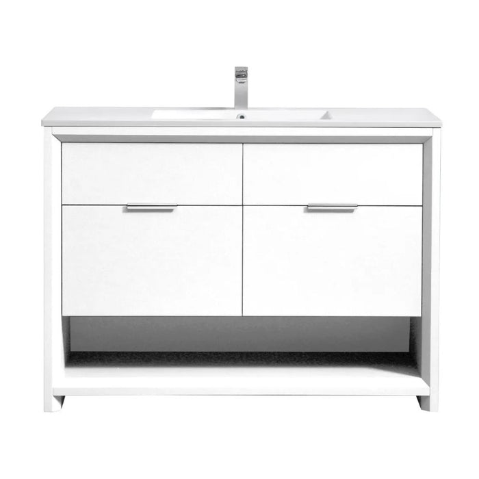 Caius 48" Gloss White Modern Bathroom Vanity - Single Sink with Acrylic Composite Countertop