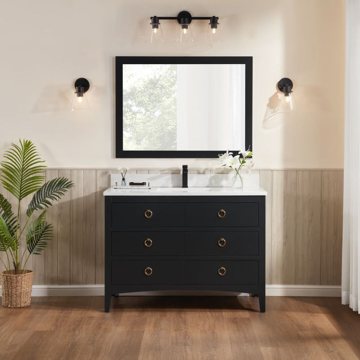 Ginaro 48" Black Solid Wood Sink Vanity – Modern Bathroom Cabinet with Stone Top