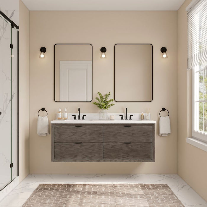 Iria 60" Grey Oak White Stone Bathroom Vanity – Modern Style with 3-Hole Faucet Mount
