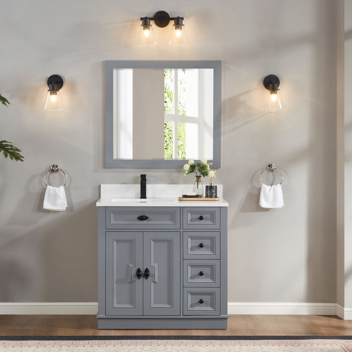 Lahiri 36" Cadet Finish Wood Bathroom Vanity - Single Sink with 4 Soft-Close Drawers & Stone Top