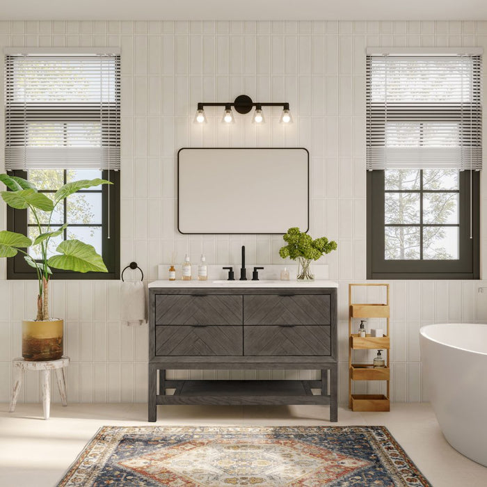 Alinia Modern 48" Grey Oak Single Bathroom Vanity – Freestanding with 1" White Artificial Stone Top & 4 Drawers