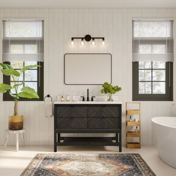 Avignon 48" Brown Oak Bathroom Vanity - Single Sink with 1" Thick White Stone Top & 4-Drawer Storage