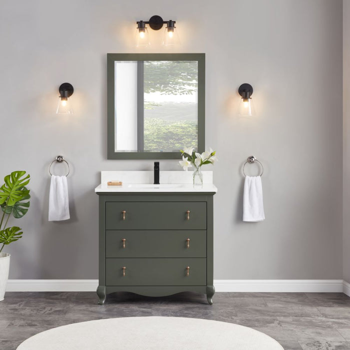 Fraizer 36" Green Wood Bathroom Vanity – Modern Design with Faux Stone Top