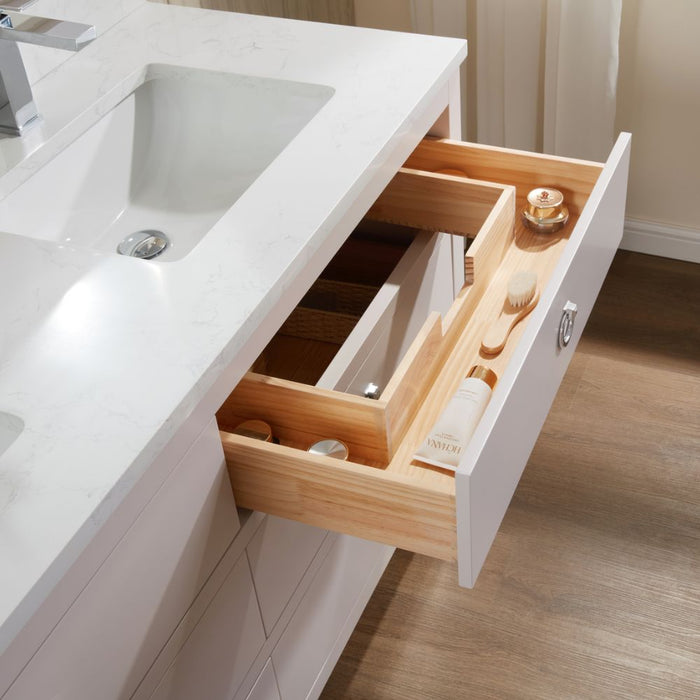 Vanda 60" Solid Wood Bathroom Vanity Dreamy White – Single Sink with 1" Artificial Stone Top