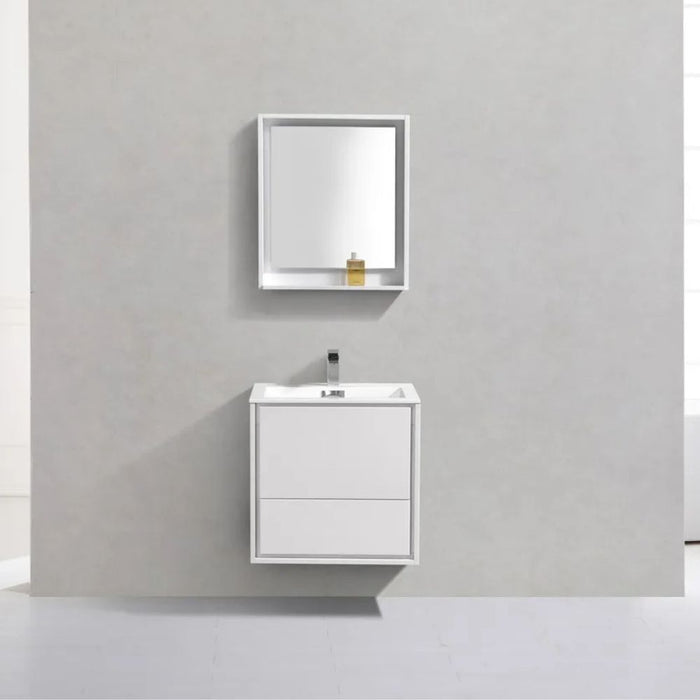 Hinata 24" Wall Mount Modern Bathroom Vanity High Gloss White – Integrated Sink Two Functional Drawers