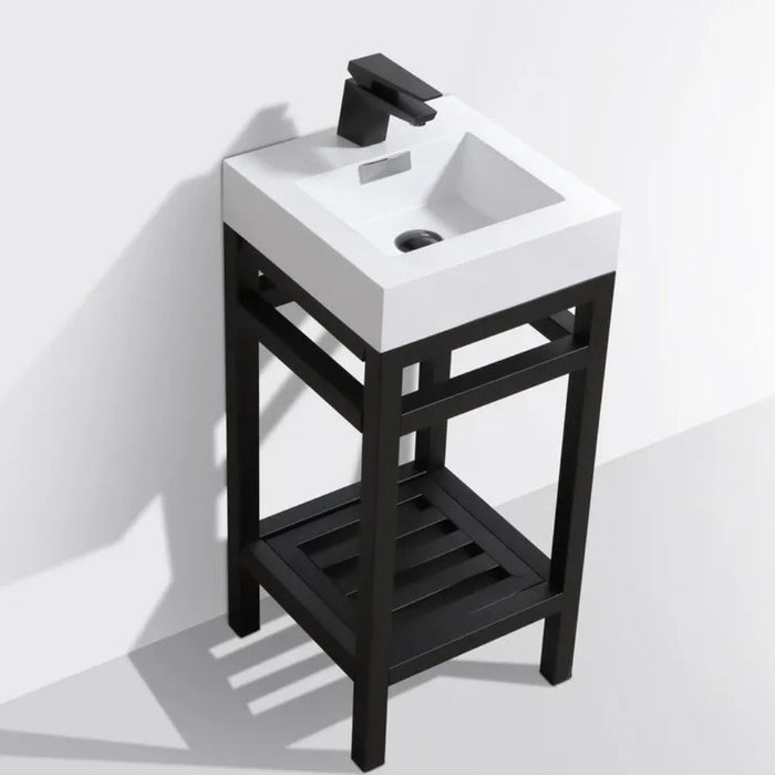 Luiza 16" Matt Black Steel Console with Integrated Acrylic Sink – Compact Powder Room Vanity