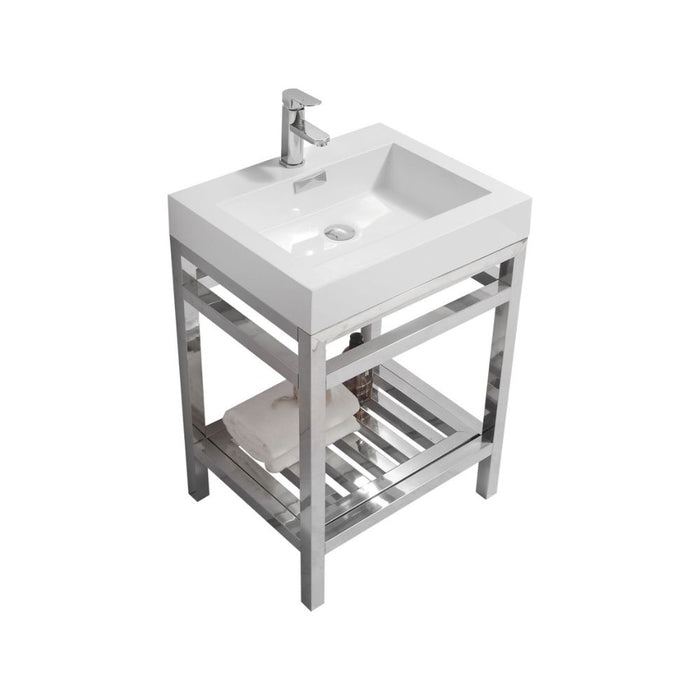 Trevlio 24" Stainless Steel Console Vanity Chrome – Small Bathroom Sink with Integrated Acrylic Basin