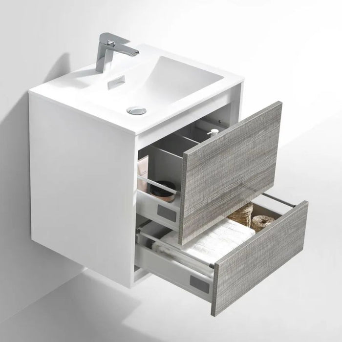 DeLusso 24"  Ash Gray Wall Mount Modern Bathroom Vanity
