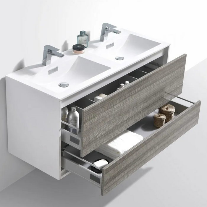DeLusso 48" Double Sink  Ash Gray Wall Mount Modern Bathroom Vanity