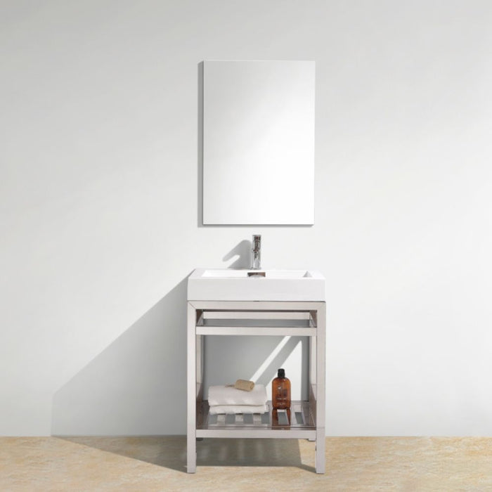 Trevlio 24" Stainless Steel Console Vanity Chrome – Small Bathroom Sink with Integrated Acrylic Basin