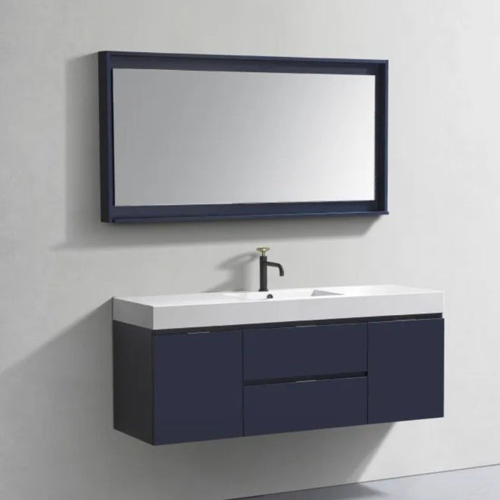 Teagan 60" Blue Wood Veneer Wall Mount Vanity - Modern Bathroom Single Sink with Integrated Top