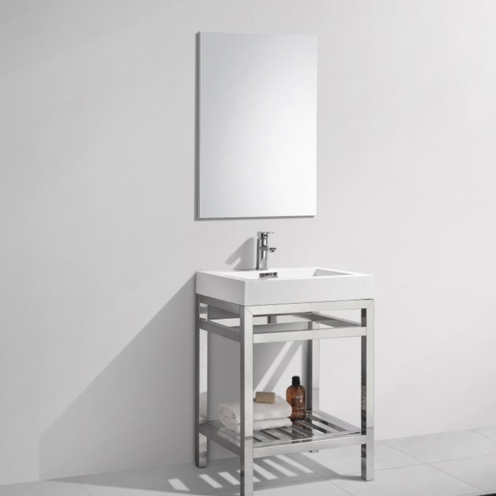 Trevlio 24" Stainless Steel Console Vanity Chrome – Small Bathroom Sink with Integrated Acrylic Basin