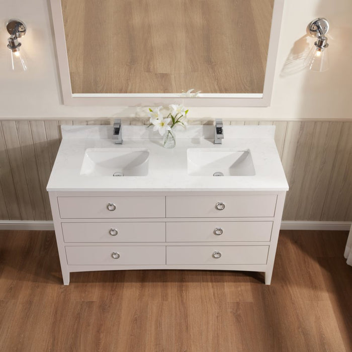 Vanda 60" Solid Wood Bathroom Vanity Dreamy White – Single Sink with 1" Artificial Stone Top