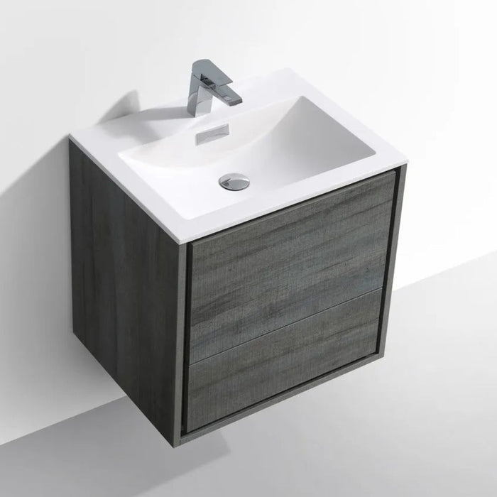 DeLusso 24" Ocean Gray Wall Mount Modern Bathroom Vanity