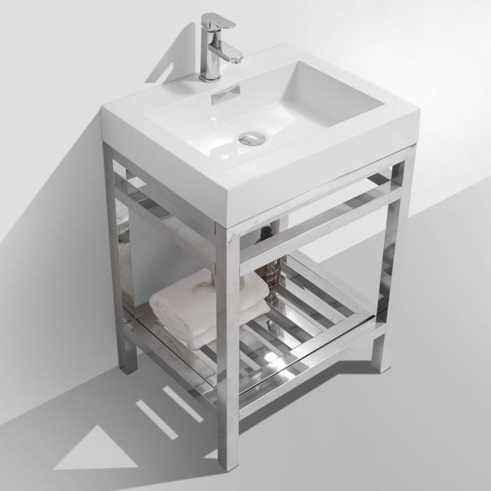 Trevlio 24" Stainless Steel Console Vanity Chrome – Small Bathroom Sink with Integrated Acrylic Basin