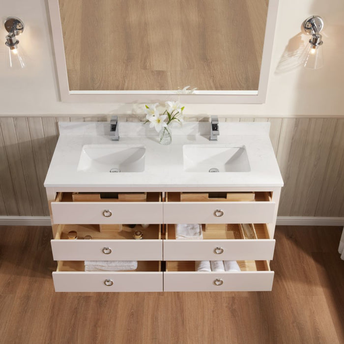 Vanda 60" Solid Wood Bathroom Vanity Dreamy White – Single Sink with 1" Artificial Stone Top