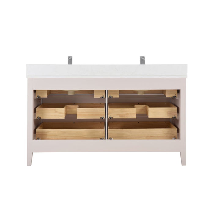 Vanda 60" Solid Wood Bathroom Vanity Dreamy White – Single Sink with 1" Artificial Stone Top