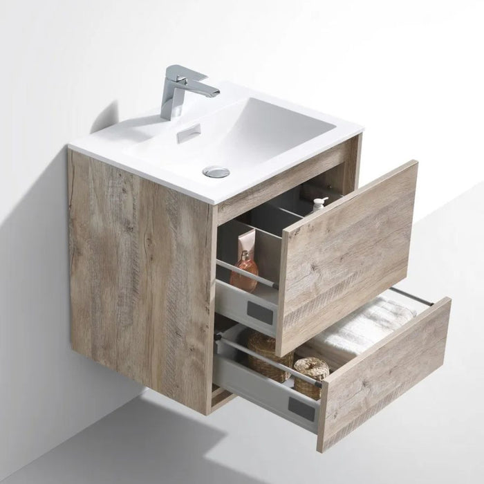 DeLusso 24" Nature Wood Wall Mount Modern Bathroom Vanity