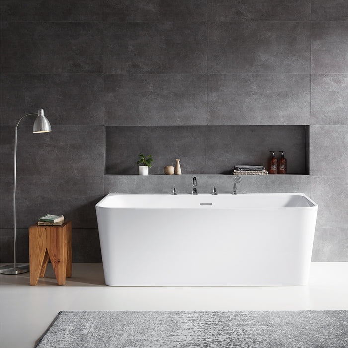 67-Inch Freesia Freestanding Bathtub – Deep Soaking Acrylic Tub with Smooth Contours