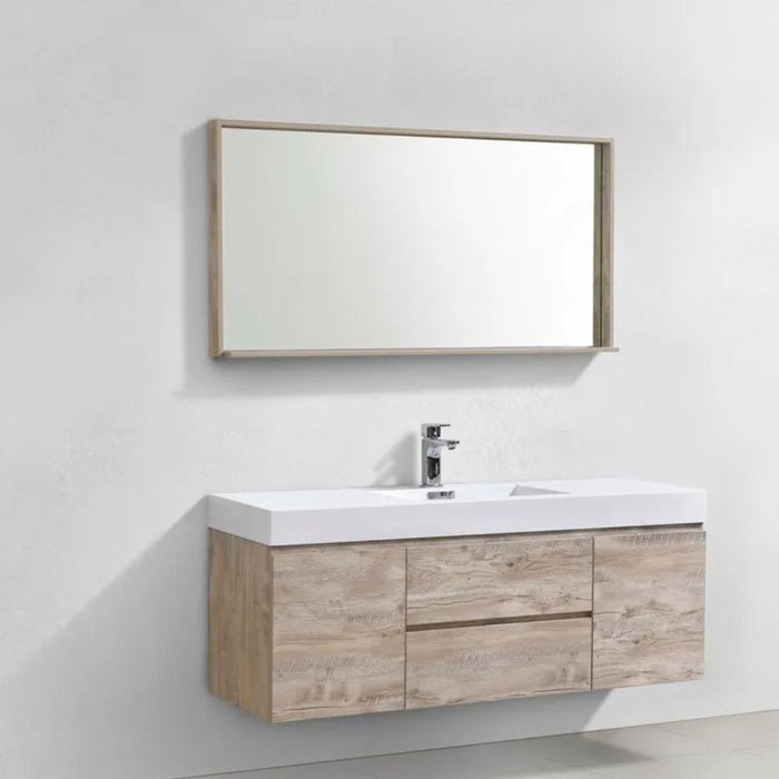 Alexi 60" Nature Wood Modern Bathroom Vanity - Wall Mount Single Sink with Acrylic Top
