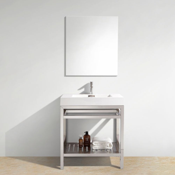 Fenno 30" Chrome Stainless Steel Console – Powder Room Vanity with Reinforced Acrylic Integrated Sink