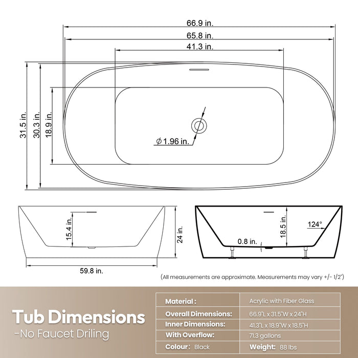 London 66.9" x 31.5" Soaking Bathtub