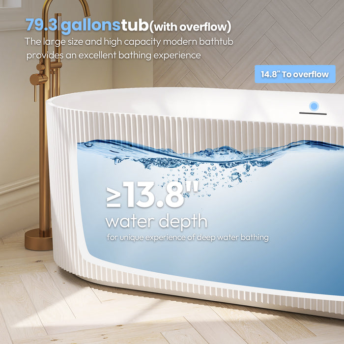 66.9 Inch Sulin Freestanding Soaking Tub – Deep Acrylic Bathtub with Smooth Curves and Spacious Interior