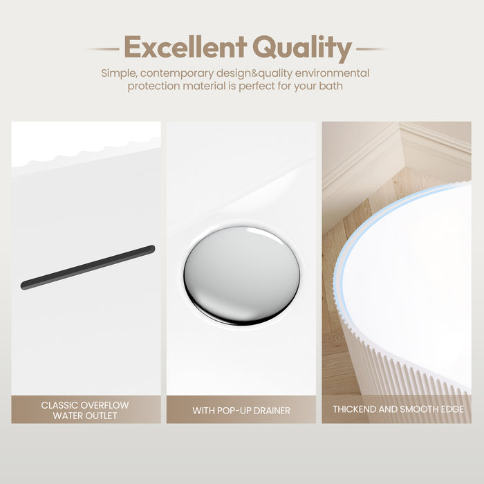 66.9 Inch Sulin Freestanding Soaking Tub – Deep Acrylic Bathtub with Smooth Curves and Spacious Interior
