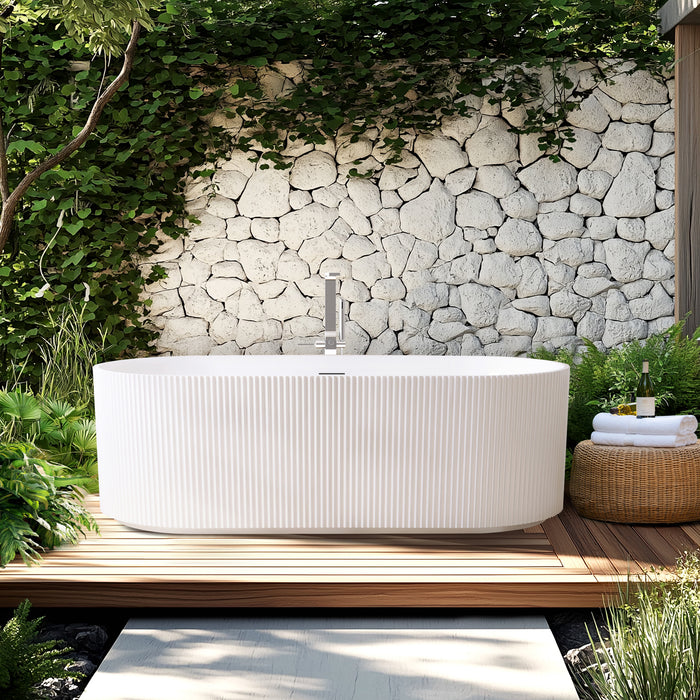 66.9 Inch Sulin Freestanding Soaking Tub – Deep Acrylic Bathtub with Smooth Curves and Spacious Interior