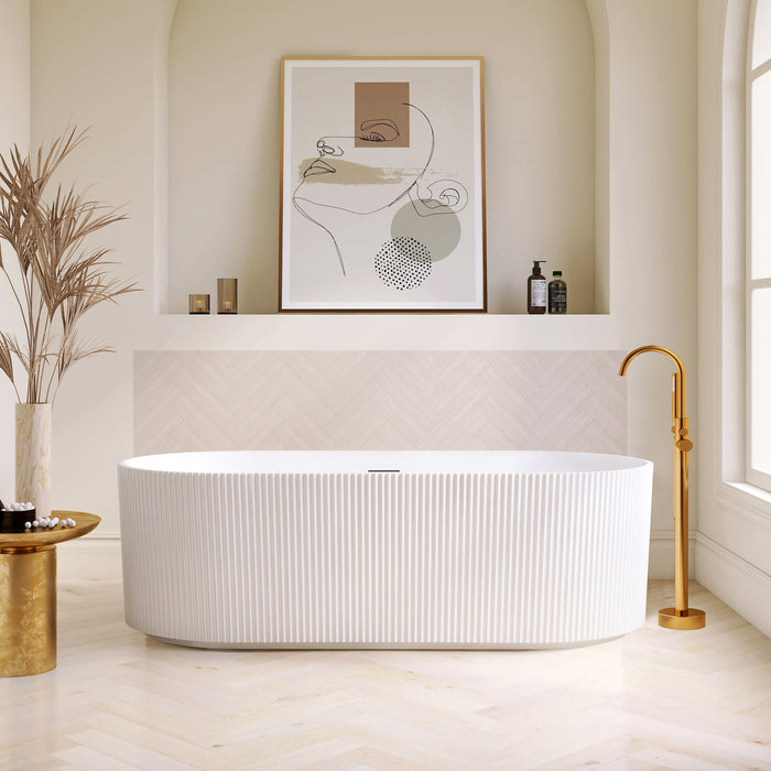 66.9 Inch Sulin Freestanding Soaking Tub – Deep Acrylic Bathtub with Smooth Curves and Spacious Interior