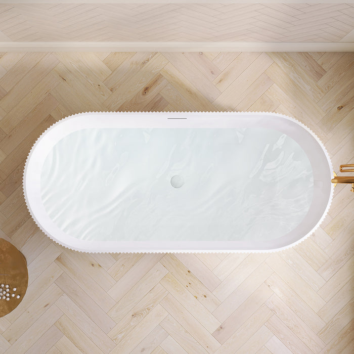 66.9 Inch Sulin Freestanding Soaking Tub – Deep Acrylic Bathtub with Smooth Curves and Spacious Interior